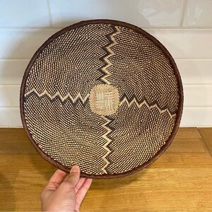Handwoven Brown & Cream Basket | Boho Wabi-Sabi Wall Decor or Catch-All Bowl